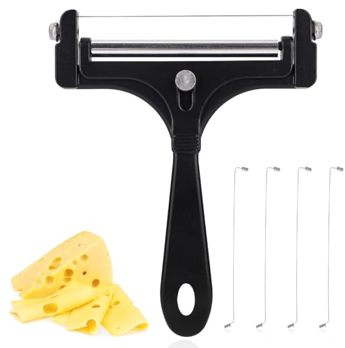 lasuroa Cheese Cutter, Stainless Steel Cheese Slicer with 4pcs Extra Wires Adjustable Handheld Butter Block Cutter (Black)