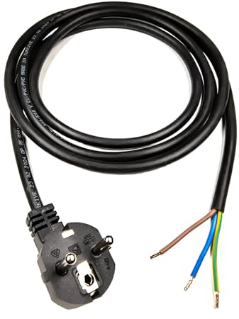 10 Meter Stromkabel mit Aderendhülsen, Stecker 230V 16A, Schwarz Kabel | IP20, 3 Polig, Schutzkontakt-Zuleitung, Anschlussleitung, Netzkabel, Adapter-Kabel