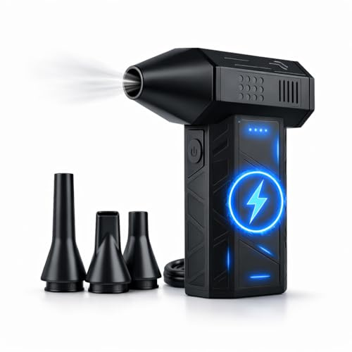 AUREKO Electric Air Duster, 110000RPM Compressed Air Duster, Rechargeable Cordless PC & Keyboard Cleaner, High Power Air Blower for Car, Electronics & Office, 3 Nozzles