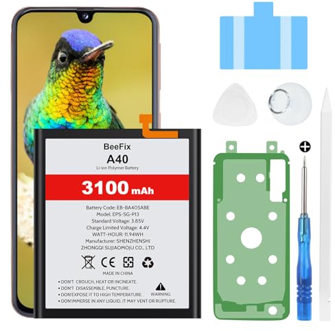 Beefix Batterie de rechange haute capacité pour Samsung Galaxy A40 (A405F) 3100 mAh (EB-BA405ABE) avec outils de réparation professionnels