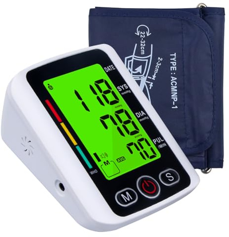Oberarm-Blutdruckmessgerät mit 3-farbiger Hintergrundbeleuchtung, Blutdruckmesser für Senioren, Große Manschette 22-42cm, 2 x 120 Speicherplätze, XXL LCD-Display, Ein-Knopf-Bedienung