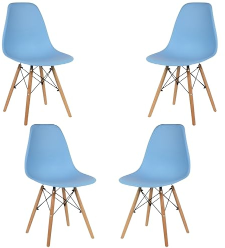 Samborella Pack 4 sillas de Comedor Modernas, Estilo nórdico, Asiento de plástico y Patas de Madera, sillas para Cocina y salón (Azul)