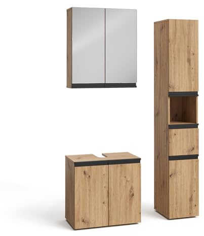Vicco Badmöbel-Set Torren, Artisan, 60 cm, besteht aus Waschbeckenunterschrank, Spiegelschrank und Hochschrank
