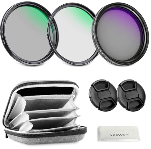 NEEWER 82mm ND + CPL+UV Kit de filtres Variable(3 Pack),Filtre polarisant Circulaire Multicouche à densité Neutre (ND2-400), kit d'accessoires de Photographie avec étui Transport&Capuchons d'objectif