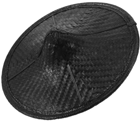 minkissy Handgewebter Bambus Ninja Hut Schwarz 35cm Durchmesser Atmungsaktiver Traditioneller Cosplay Kopfschmuck für Outdoor Fotografie und Festliche Verkleidung