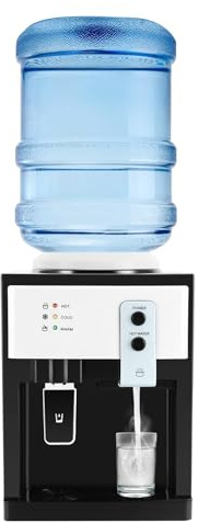 Dispensador de agua caliente fría, fuente de agua de mesa, dispensador de agua botella, 4,5-18,9L, 220 V 575 W, acero inoxidable, indicadores luminosos, salida empujador, oficina cocina casa