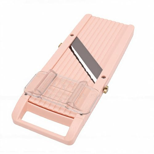 OVAQUIXI Vegetable Slicer Hand Forged Japanese Stainless Steel Mandoline Slicer with Wide Handle Non Slip Base and Guard for Uniform Slices Julienne and Shreds for Home Cooks (L White)