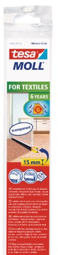 tesamoll Türdichtschiene für Textilböden/Teppich - Selbstklebende Türdichtung zum Schutz vor Zugluft - mit Bürstendichtung bis 15 mm - Transparent