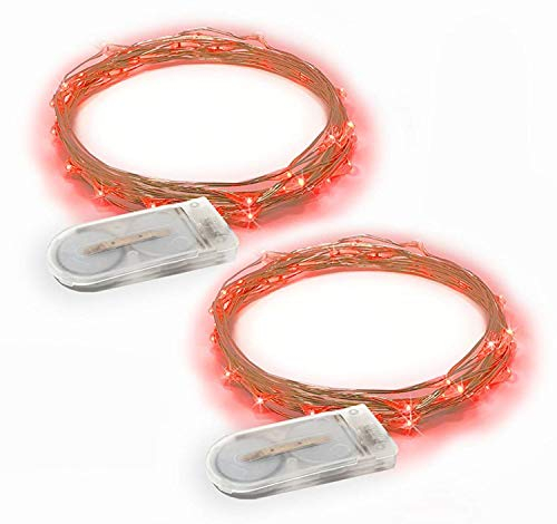 ERGEOB 2 stück 20 LED/ 2 Meter Knopfbatterie Lichterketten super helle Farben Micro LED Ultra Thin String Silberdracht Lichterketten