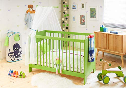 BioKinder Babybett Gitterbett Beistellbett Kinderbett Niklas TÜV/GS geprüft aus zertifiziertem Massivholz Kiefer Apfelgrün lasiert 60 x 120 cm