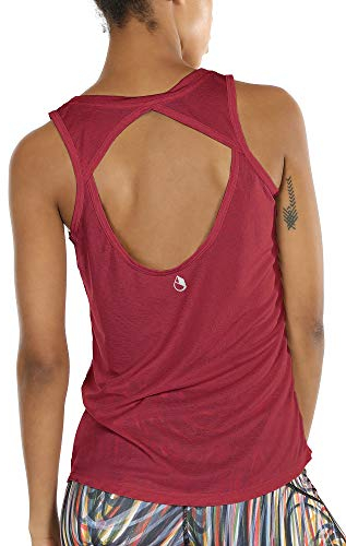 icyzone Damen Yoga Sport Top Rückenfrei Fitness Shirt Ärmellos Leichte Training Tank Tops (M, Wine)