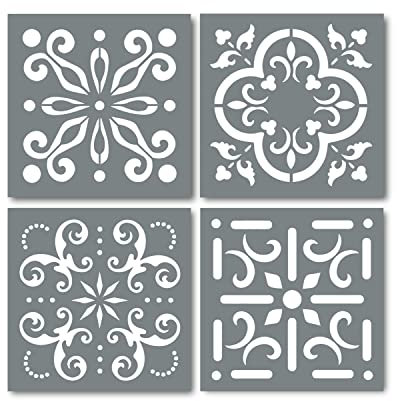 Mexican Tile Stencil Set - Pack of Four 4x4 Tile Stencil Designs for Painting - Wall or Floor Tile Stencil Designs - for Making Mosaic Tile Stencil Patterns