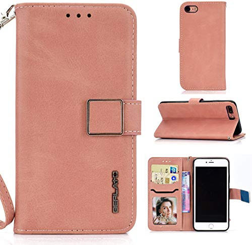 UEEBAI Wallet Case for iPhone 6 6S, Premium PU Leather Metal Magnetic Closure Kickstand Card Holder ID Slots with Wrist Strap TPU Shockproof Flip Case Cover for iPhone 6/6S - Rose Gold