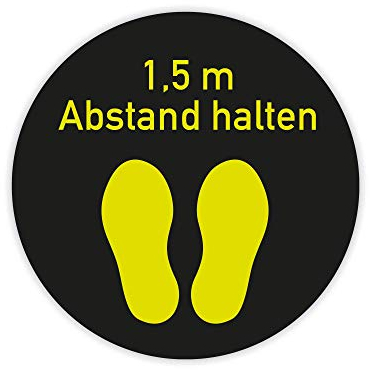 stempel-fabrik – Bodenaufkleber 1,5m Abstand halten – Abstandsaufkleber für den Fußboden mit Rutschhemmung R10 (nach DIN 51130) – selbstklebendes Hinweisschild (300 x 300 mm | Schwarz/Gelb)