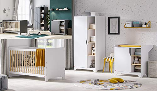 QMM TraumMoebel Babyzimmer Kinderzimmer komplett Set Lexy weiß Grafit Schrank Kommode Bett (Grafit)