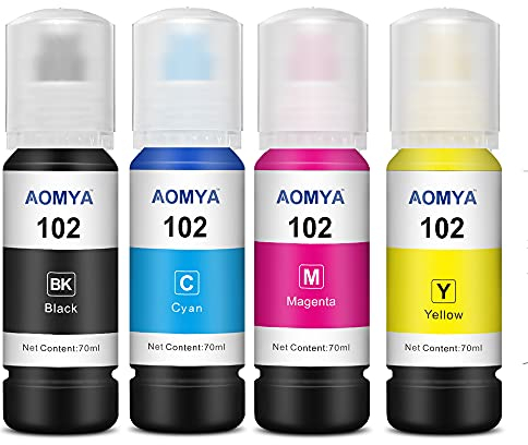 Aomya 102 104 Nachfülltinte Tinte Flasche Ersatz Kompatibel für Epsn Ecotank ET-2760 ET-4760 ET-3710 ET-3760 ET-2710 ET-2711 ET-2720 ET-2726 ET-4700 ET-2712 ET-2721 Drucker,70ml x 4