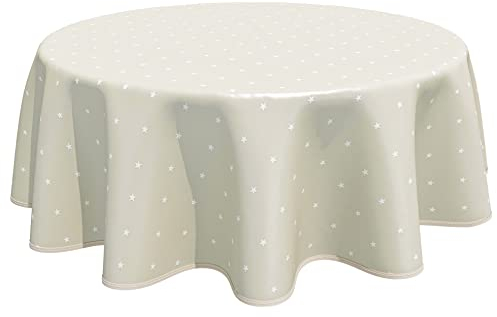 Wachstuch Tischdecke Abwaschbar, pflegeleicht, abwischbar, Rund 160cm, Sterne, Beige