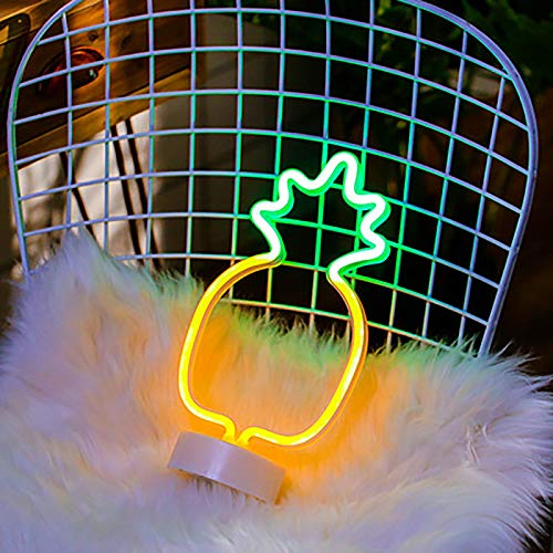 ZVO LED Ananas Neonlicht Schild, Neon Light Wandleuchte Zeichen Innen, Batterie/USB Wandkunst Leuchtreklame Decoration Schreibtisch Nachtlicht für Weihnachten Kinder Schlafzimmer Wohnzimmer Bar
