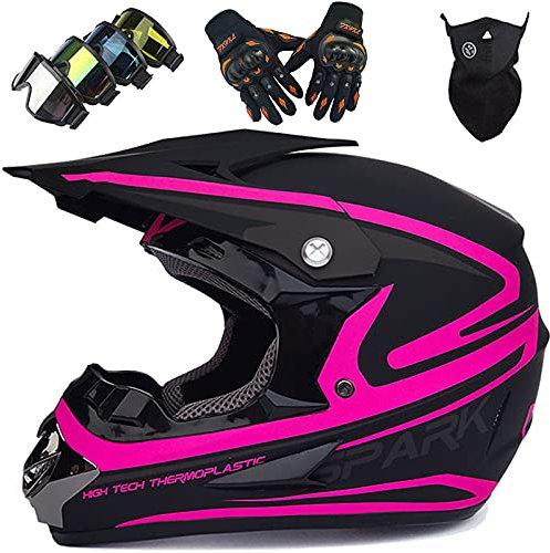 KILCVEM Motocross Helm Kind 5~12 Jahre ECE Zugelassen Unisex Integral Motorradhelm für Moto Cross Downhill Enduro MTB Quad BMX Fahrrad - JMY-01-5 Farben zur Auswahl,Matt Black Pink-S: 52~53cm