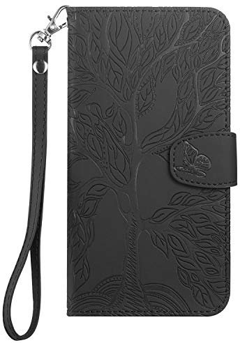 Aisenth Coque pour Samsung Galaxy S20 FE 5G/Galaxy S20 FE, Arbre de Vie Papillon Motif Housse Case en Cuir Synthétique Cover à Rabat, Portefeuille Étui de Protection avec Fentes pour Cartes, Noir