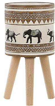 Runder Blumenbehälter in Hellbraun mit 3 Holzbeinen Elefantenmotiv ⌀19 cm Kottes