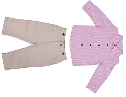 Pssopp Bébé Garçon Gentleman Tenues Costumes Chemise À Rayures Pantalon À Bretelles Noeud Papillon Costume Ensemble pour la Fête ou Le Quotidien[Rose 80cm] Costumes