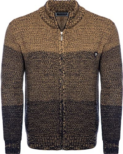Carisma Herren Strickjacke mit Stehkragen • Angenehme Männer Freizeit-Jacke mit Farbverlauf • Herren Zipper mit Seitentasche 7778 Camel 3XL