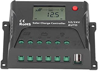 Régulateur de charge solaire, reconnaissance automatique 12 V/24 V Protection contre la surcharge Régulateur panneau solaire 10 A pour camping-car pour les centrales électriques