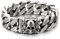 COOLSTEELANDBEYOND Großes Vintage Gebürstete Oberfläche Silber Edelstahl Panzerkette Armband Herren mit Fleur de Lis und Schädel, Gotik