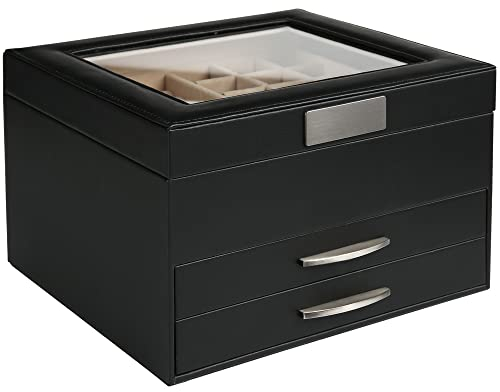 Edaygo Schmuckkästchen mit Schubladen Schmuckbox Organizer Schmuckschatulle, Kunstleder & Samt, Schwarz