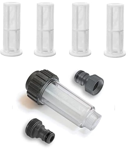 Gloryit Wasserfilter wohnmobil, Wasserfilter für Hochdruckreiniger, für alle 3/4 Zoll Wasser Vorfilter, für Hochdruckreiniger, Gartenpumpe, Wohnmobil (4 Filtereinsatz + 2 Schnelladapter)