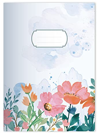 16x Garten Blumen DIN A4 Schulheft, Schreibhefte im Aquarell Stil gemalt in Hellblau Lineatur 27 (liniertes Heft)