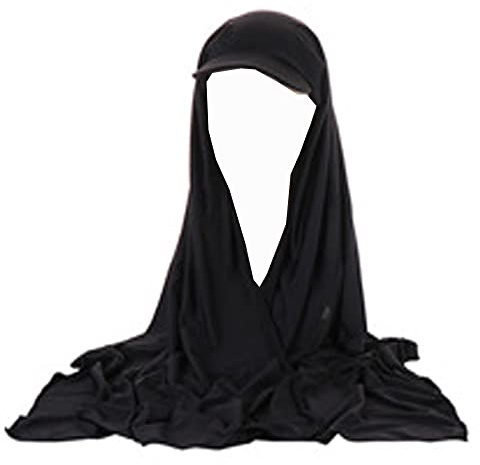 JDYaoYing Damen muslimischer Hijab Cover langer Schal mit Kappe sofort Hijab Wrap Schals Kopftuch, schwarz, Einheitsgröße