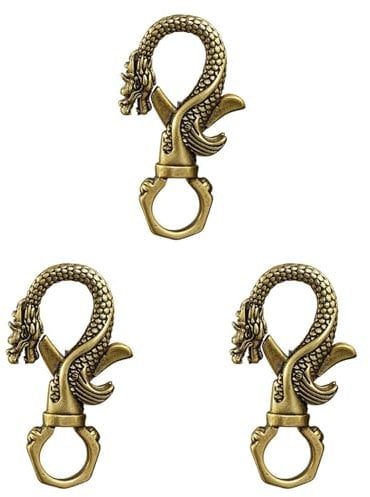 3 Pcs Retro Dragon Keychain Pendant - Copper Keyring with Swivel Latch, Antique Bronze Clip Hook for Decoration