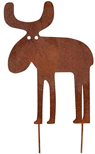 Deko Kind - Rostiger Elch zum Stecken - 21x30cm - Wetterbeständig - Edelrost - Rost Gartenstecker - Metall - Gartenfigur - Rost Deko - Wanddeko - Rostelch - Wald