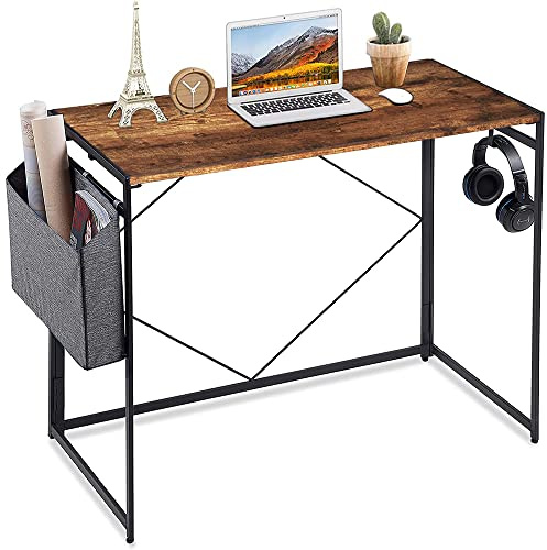 Homesbrand Studying Desk with Storage Bag – Easy Assembly – 100x50X75cm Computer Desk with Headphone Hook, for Small Home Office Spaces, Vintage