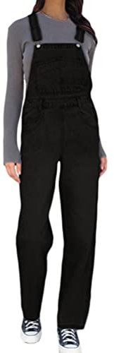 ORANDESIGNE Salopette Denim Donna Senza Maniche Jeans Tuta in Denim Jumpsuit Pantaloni Casual Vintage Jeans Lunga Salopette Estivi Moda Overall Playsuit Romper E Nero Taglia Unica