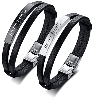 FLHEART Partner Armbänder Freundschaftsarmband Herren Damen - Verstellbare Lederarmbänder Graviert Ich Bin Dein Du bist Mein für Männer Frauen Geschenk Für Geburtstag Bester Freund Partner Armbänder