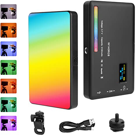 AXFEE LED Videoleuchte, 5 Video Licht Dimmbare 2500K-9000K, Kamera Licht mit Telefonclip und Cold Shoe Mount, eingebaute 3100mAh Akku, CRI 95+, Foto Licht für DSLR Kamera Videofotografie(120 RGB)