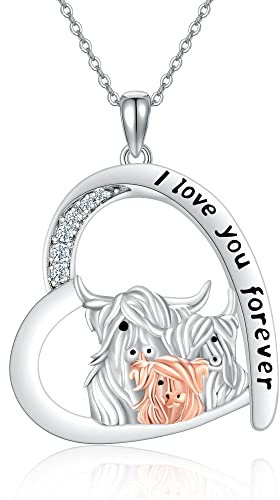 VENACOLY Hochland Kuh Kette 925 Sterling Silber Familie Kuh Anhänger Halskette Scottland Kuh Schmuck Geschenk für Damen