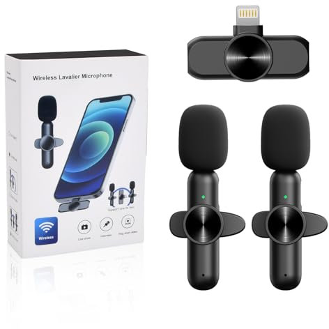 Wireless Lavalier Microphones, 2 Pack Mini Microphone Lapel Clip-on Mic 2.4GHz Plug & Play for Camera, Lavalier Microphone Wireless Plug-Play Built-in Noise Reduction Chip Video Recording