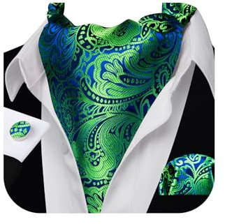 Barry.Wang Herren Seidenkrawatte Paisley Woven Paisley Fashion Ascot und Einstecktuch Manschettenknöpfe Set Hochzeit Formal, Grün-blau, Einheitsgröße