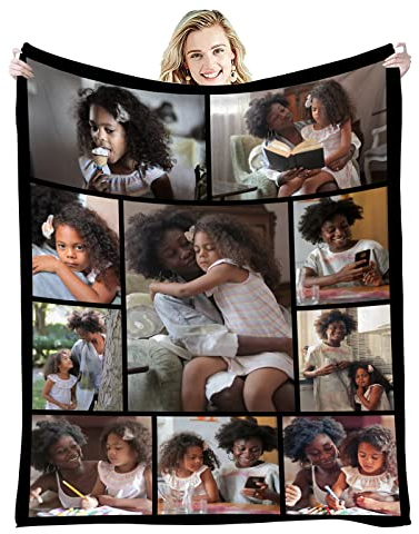 GLIKW Personalisierte Fotodecke mit eigenem Foto Und Text, Super Weich Flanell Collage Kuscheldecke Geschenke für Vater, Mutter, Kinder, Haustiere, Freunde oder Paare(10 Fotostil, 130×150cm)