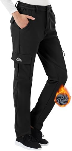 Rdruko Womens Waterproof Softshell Trouser Winter Warm Fleece Lined Hiking Trousers Ski Pants Black L