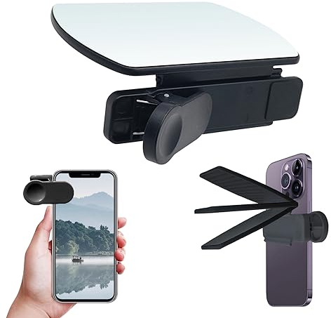Vordpe Rétroviseur pour appareil photo de téléphone portable, clip de réflexion réglable, pour appareil photo de téléphone, noir
