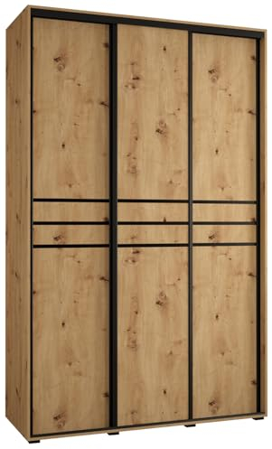 MEBLE KRYSPOL Davos 10 150 Schrank mit DREI Schiebetüren für Schlafzimmer - Moderner Aufbewahrungsschrank mit Kleiderstange und Regalen - 235,2x150x60 cm - Artisan Artisan Schwarz