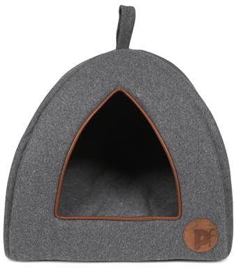 Petface Graphite Grey Felt Igloo Cat Bed, Reversible Soft Fleece Cushion, Cosy Enclosed Hideaway for Indoor Cats, 40H x 40W x 35D cm