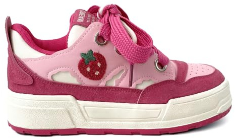 Loizziuy Strawberry Y2K Süße Canvas-Schuhe, Freizeit-Sneaker, Sneaker, Schnürung, Komfort, Plateau, Walking, mit Reißverschluss, für Damen und Mädchen