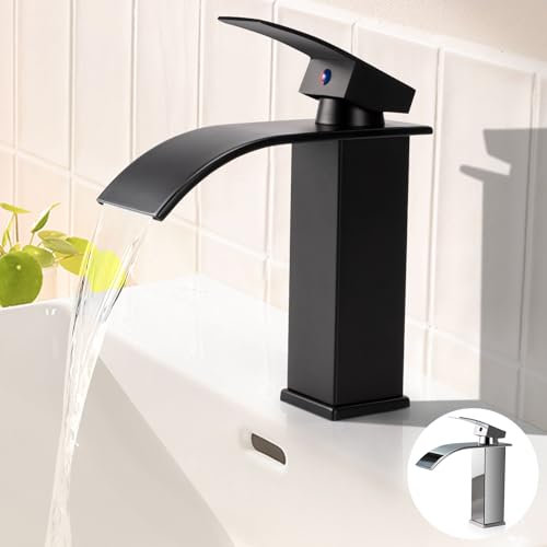 Rubinetto Bagno Lavabo a Cascata Nero - Miscelatore Monocomando Per Freddo e Caldo (Nero)