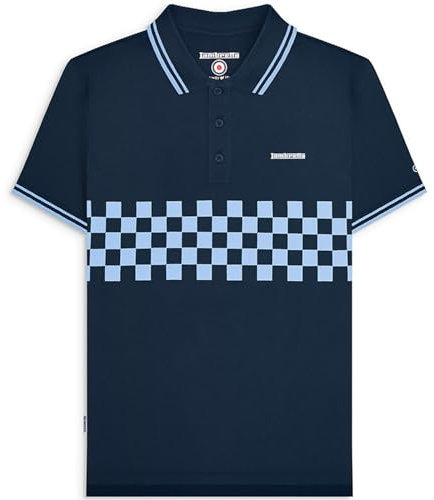 Lambretta Mens Two Toned Tipped Checked Polo Shirt - Navy/Sky - 3XL